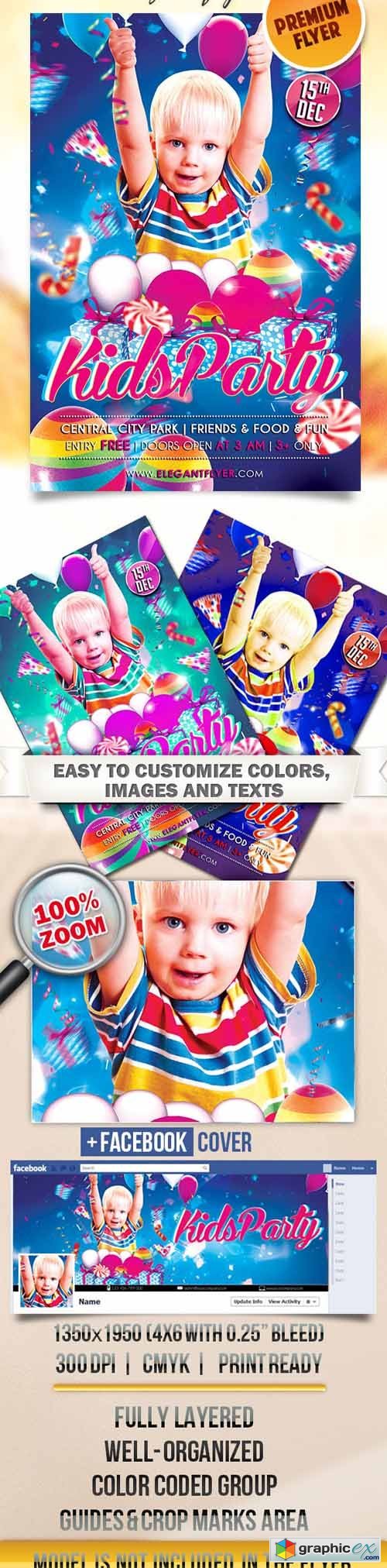 Kids Party  Flyer PSD Template + Facebook Cover