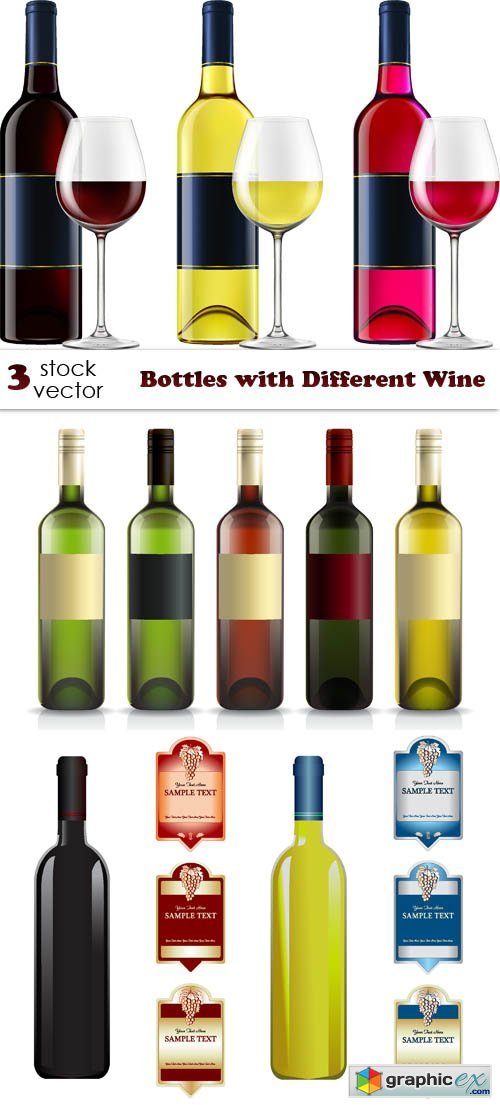 Vectors - Bottles with Different Wine