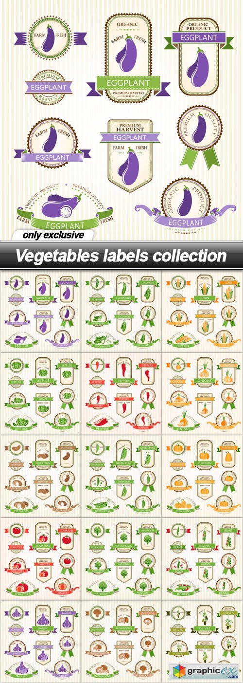 Vegetables labels collection - 15 EPS