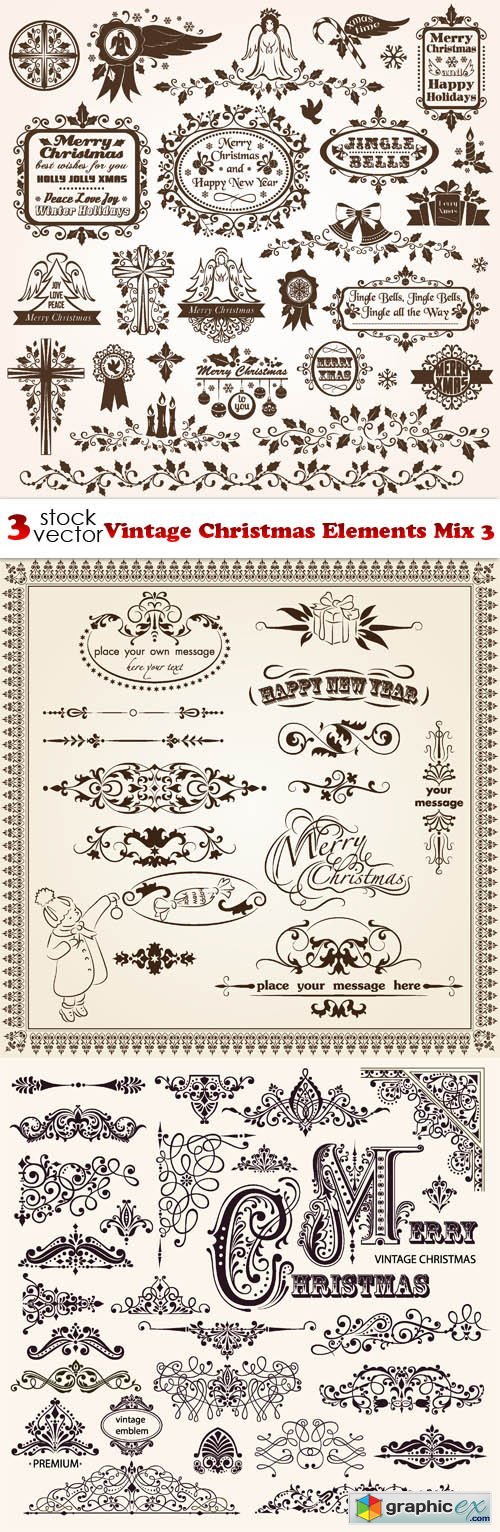 Vectors - Vintage Christmas Elements Mix 3