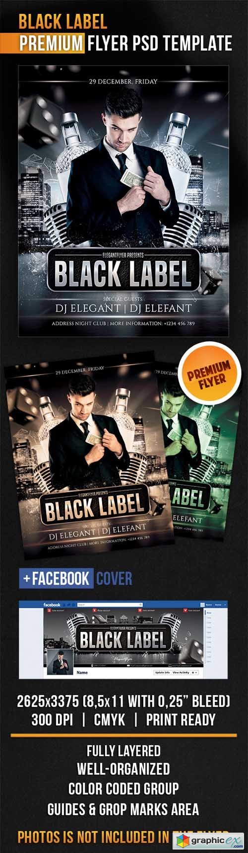 Black Label  Flyer PSD Template + Facebook Cover
