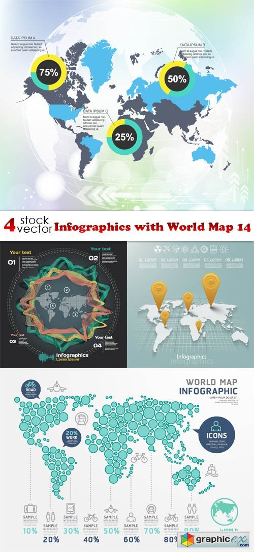 Vectors - Infographics with World Map 14