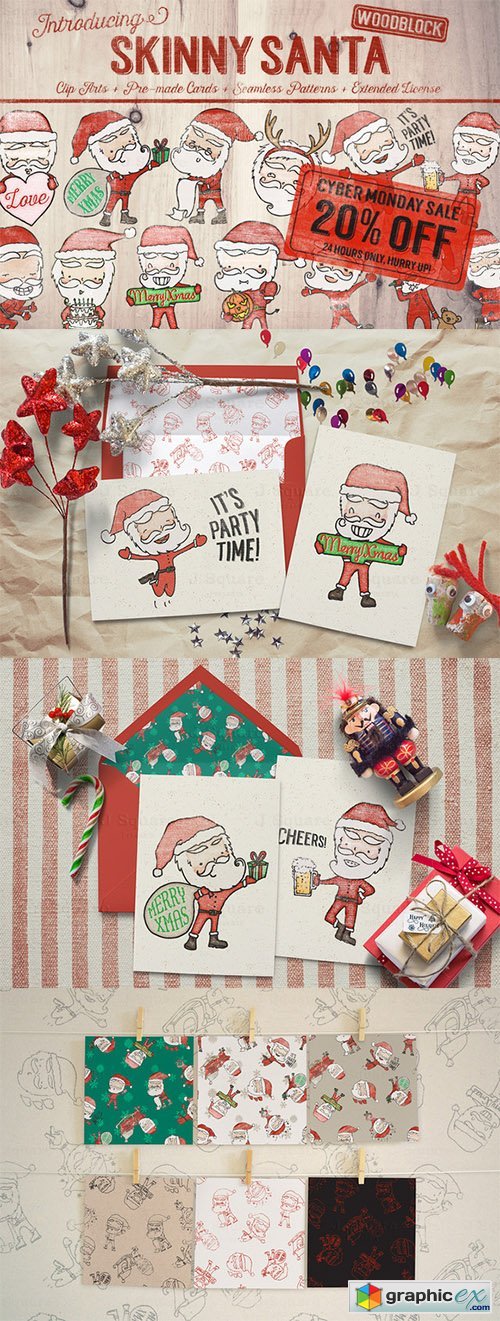 Skinny Santa Clip Art Bundle
