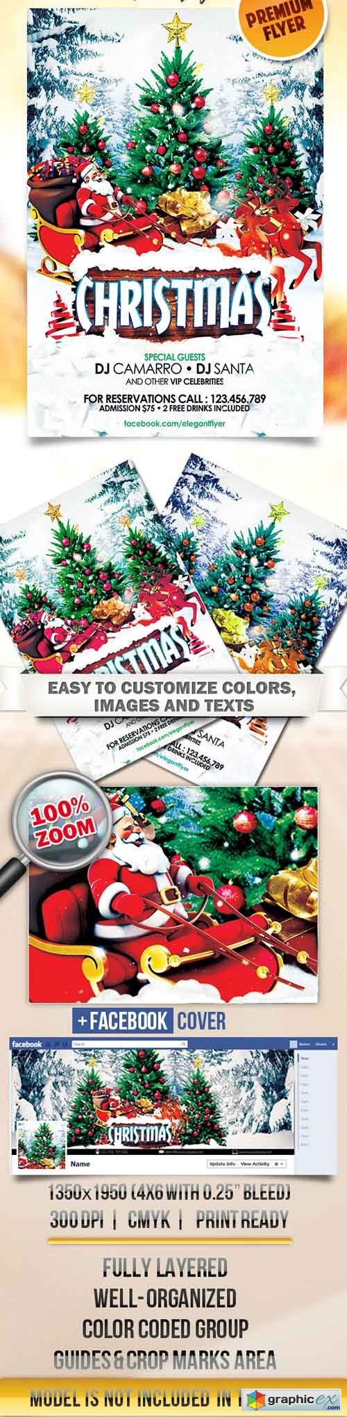 Christmas Holidays  Flyer PSD Template + Facebook Cover