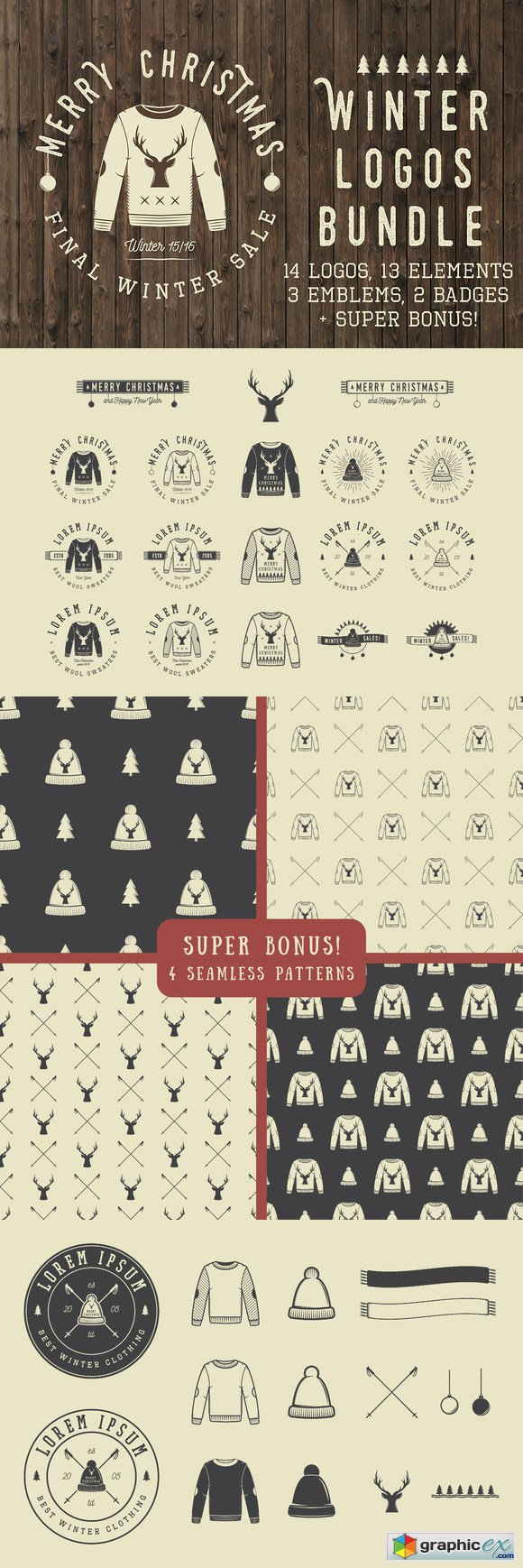 Set of vintage winter logos