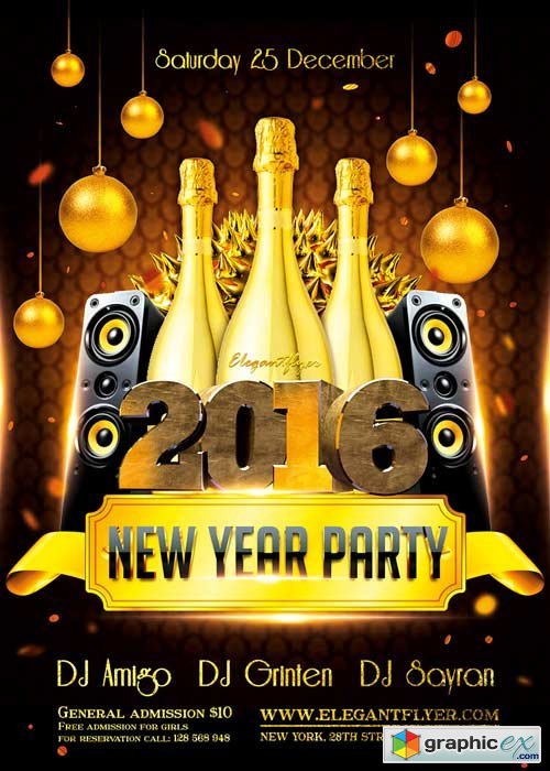 New Year Party 2016 Flyer Template + Facebook Cover