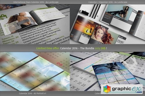 4x Calendar 2016 Template Bundle
