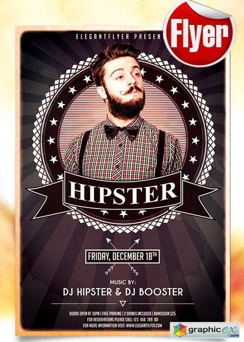 Hipsters Party  Free Flyer PSD Template + Facebook Cover