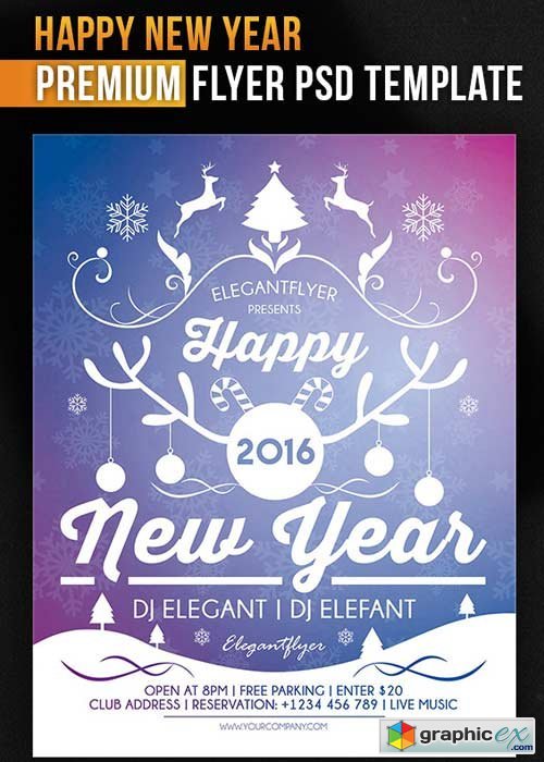 Happy New Year  Flyer PSD Template + Facebook Cover