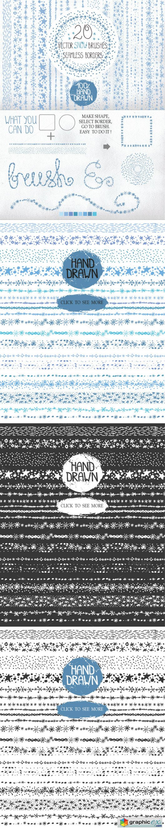 Hand drawn snow borders brushes