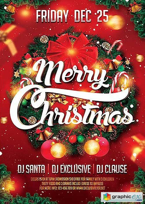 Merry Christmas Premium Flyer Template + Facebook Cover