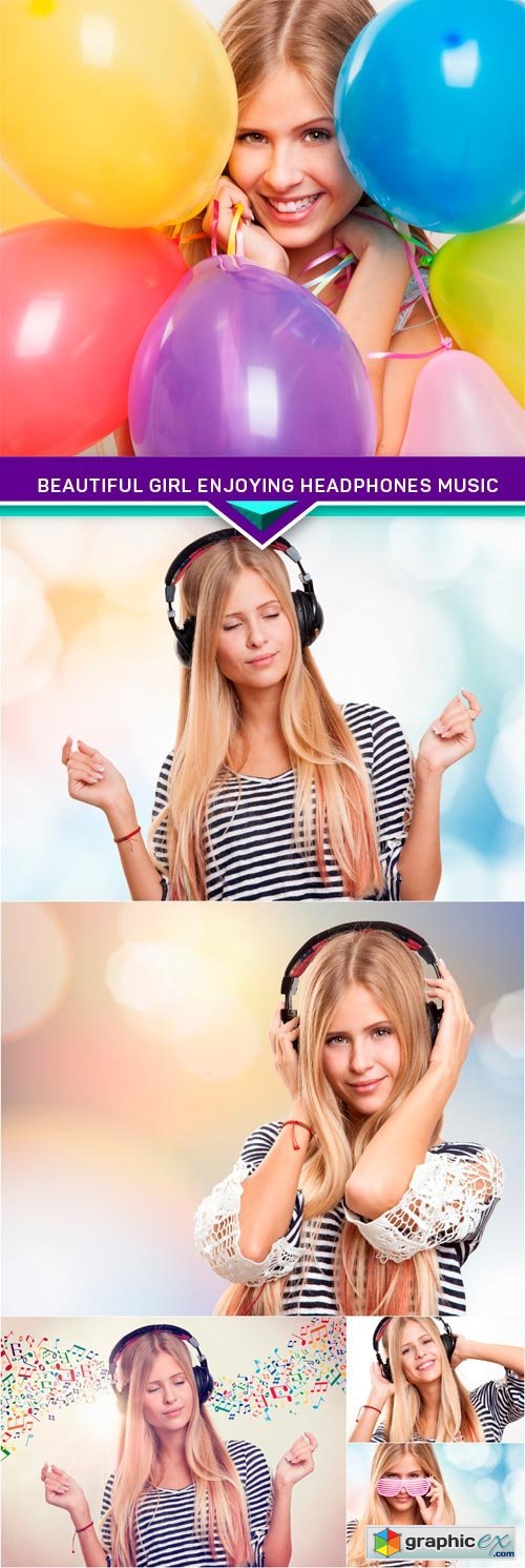 Beautiful girl enjoying headphones music 6x JPEG