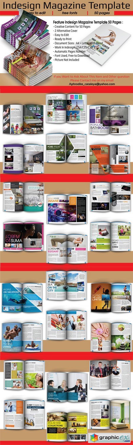 Indesign Magazine Template 50 Pages