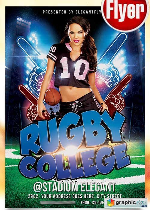 Rugby Game Flyer PSD Template + Facebook Cover