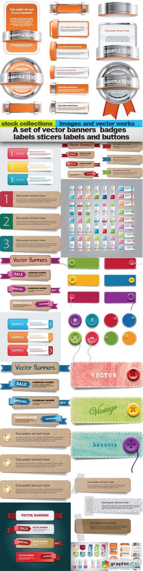A set of vector banners badges labels sticers labels and buttons, 15 xEPS