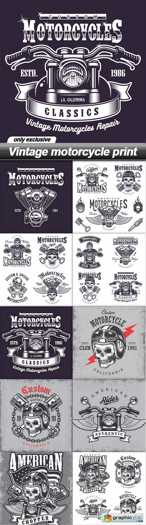 Vintage motorcycle print - 10 EPS