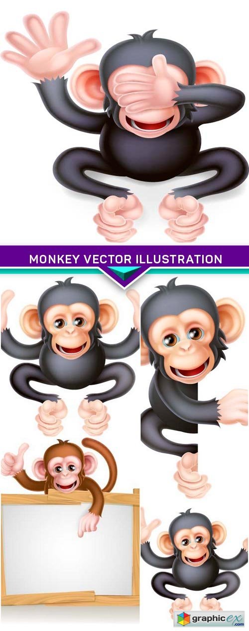 Monkey Vector Illustration 5x EPS