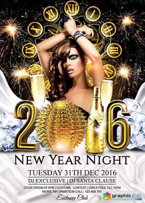 2016 New Year Night Premium Flyer Template + Facebook Cover