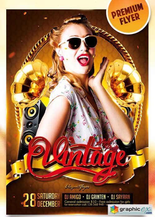 Vintage Night Party Flyer PSD Template + Facebook Cover