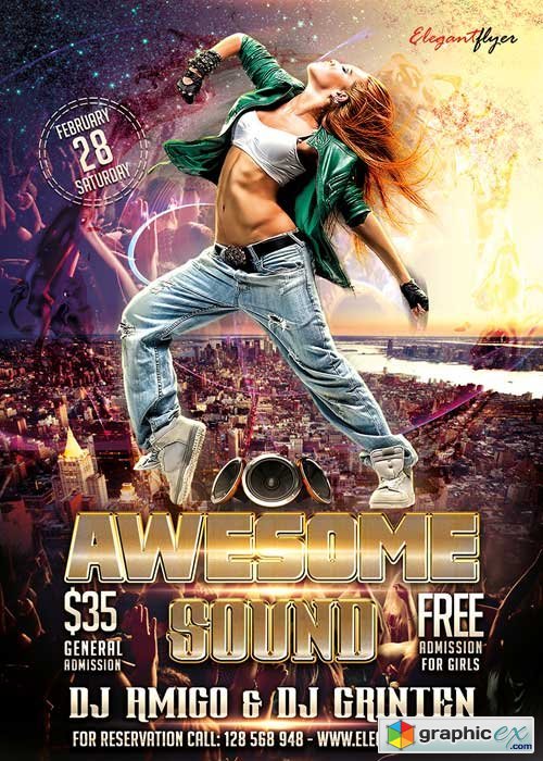 Awesome Sound Flyer PSD Template + Facebook Cover