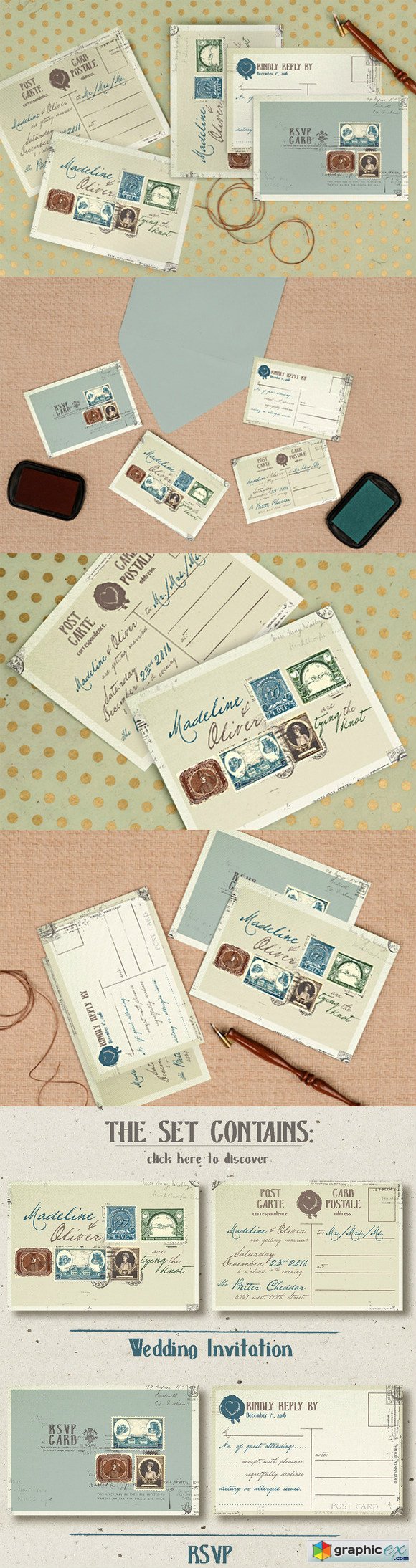 Vintage Stamp Wedding Invitation