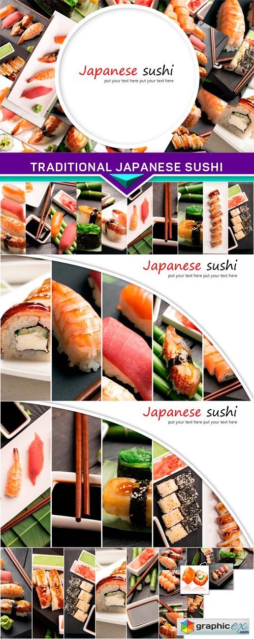 Traditional japanese sushi collage 7x JPEG