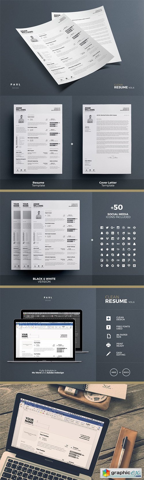 Clean B&W Resume - Indd + Docx