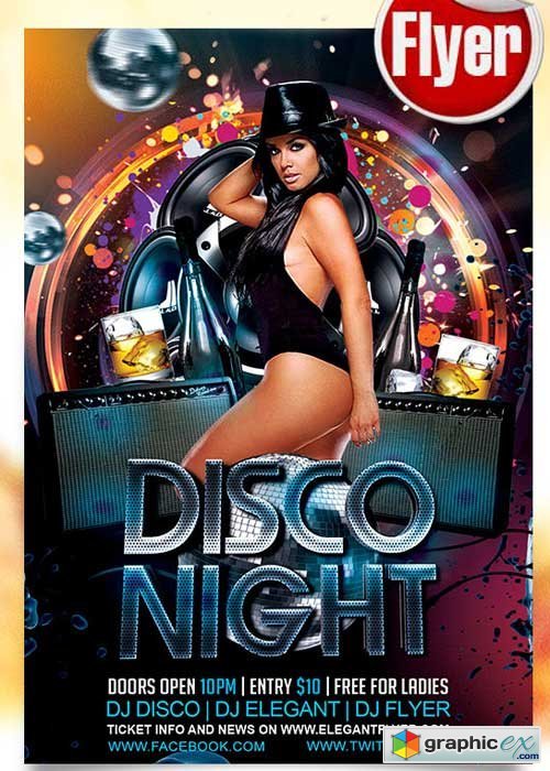 Disco Night Flyer PSD Template + Facebook Cover
