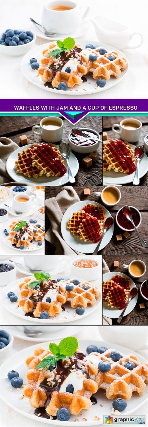 Waffles with jam and a cup of espresso 8x JPEG