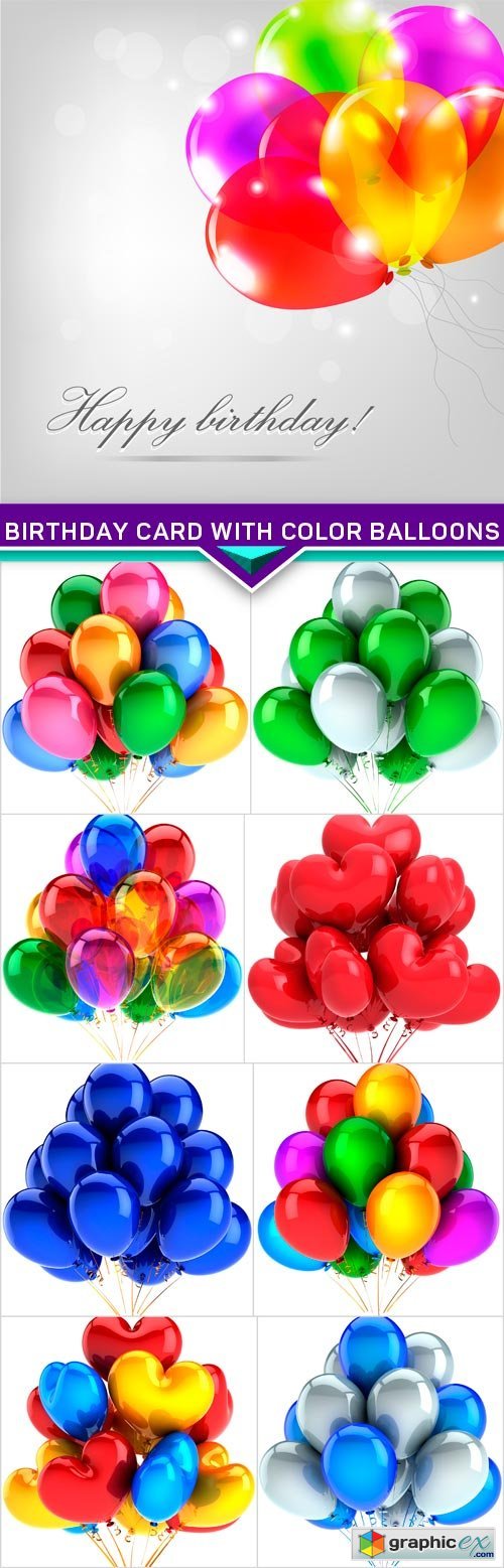 Birthday Card With Color Balloons 9x JPEG