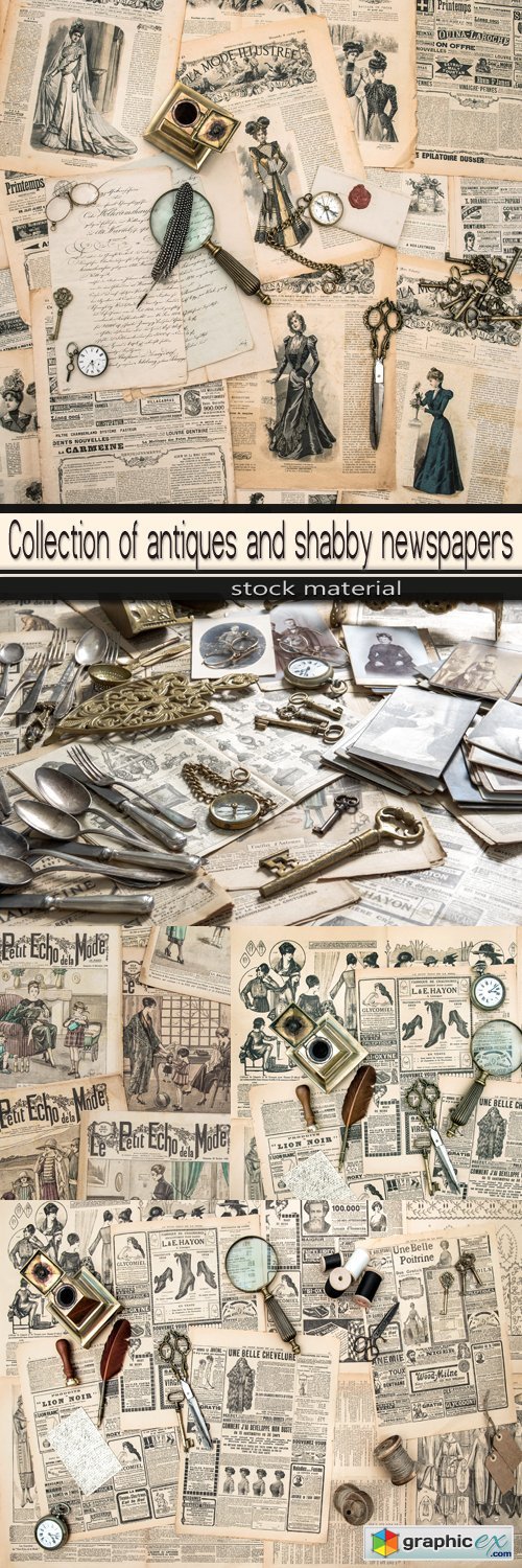 Collection of antiques and shabby newspapers