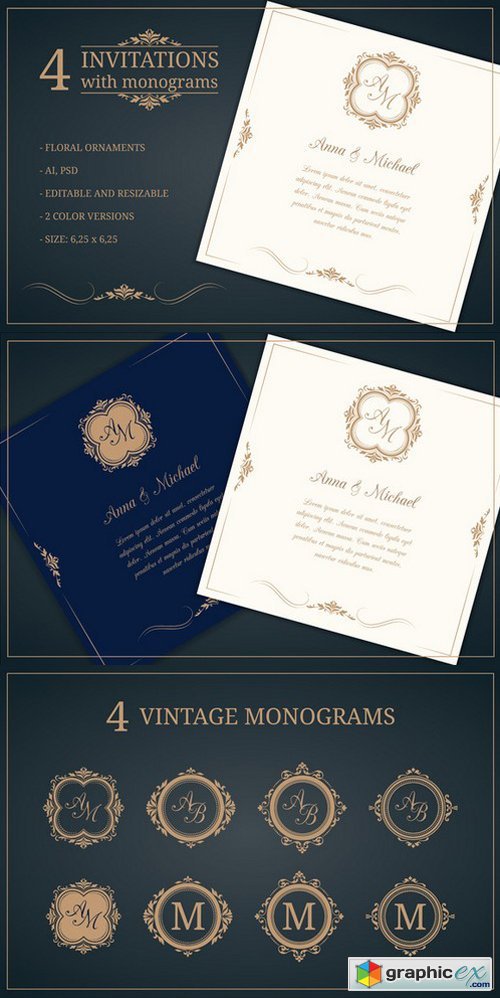 Wedding invitations with monograms