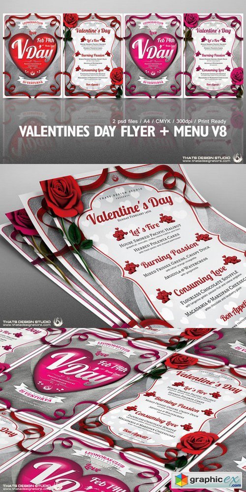 Valentines Day Flyer+Menu Bundle V8