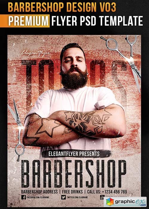 Barbershop Design V03 Flyer PSD Template + Facebook Cover