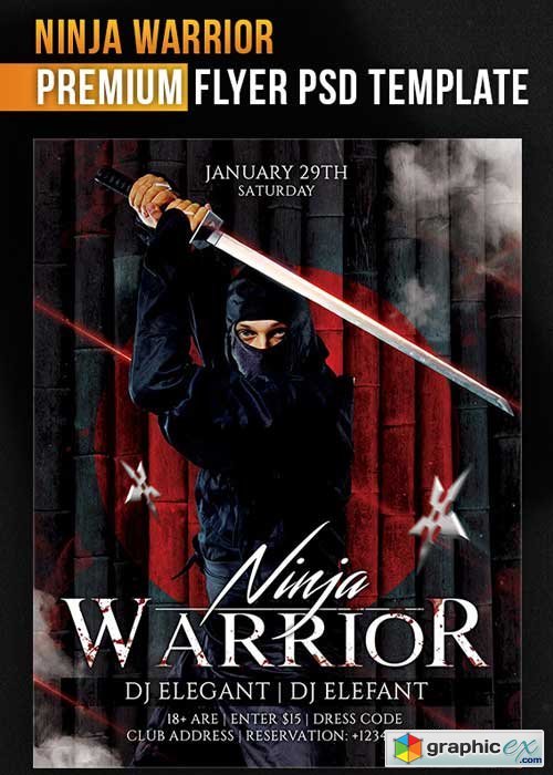  Ninja Warrior Flyer PSD Template + Facebook Cover