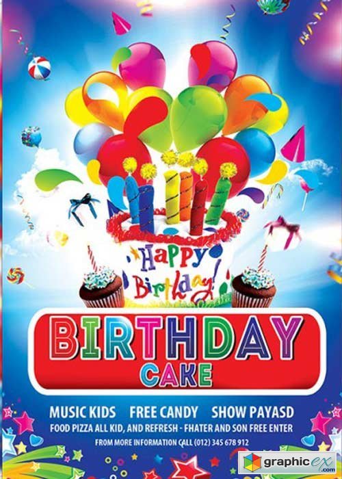  Birthday Cake Premium Flyer Template + Facebook Cover
