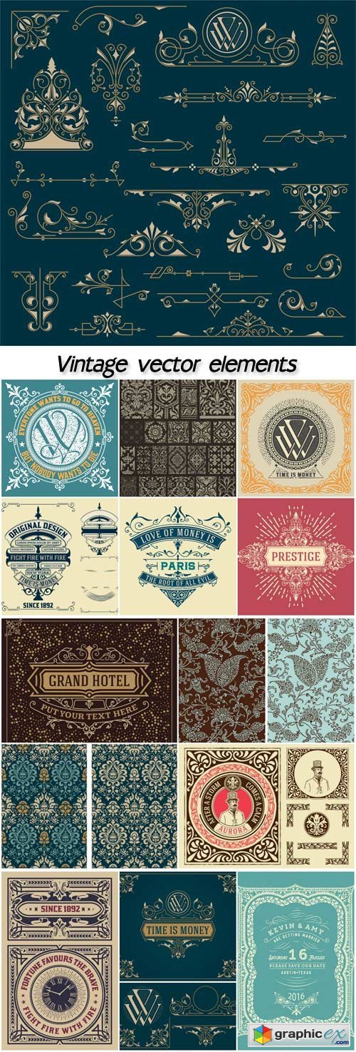 Vintage vector elements, patterns, ornaments