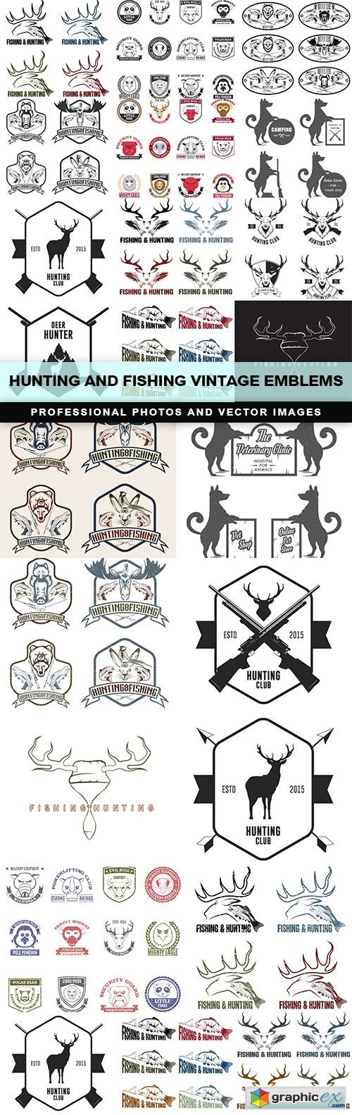 Hunting and fishing vintage emblems