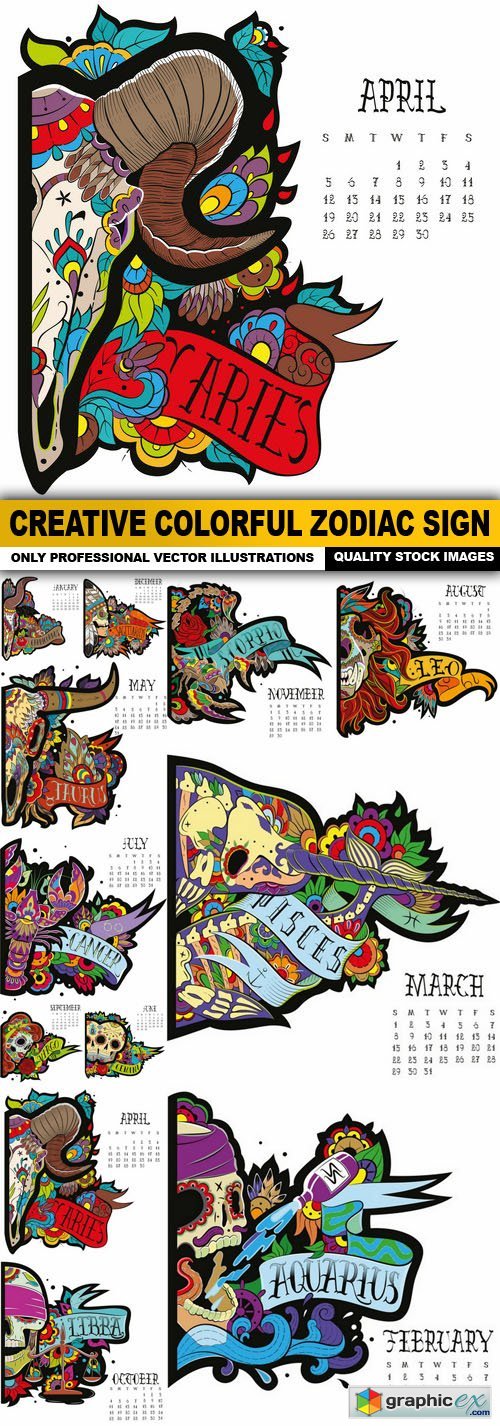 Creative Colorful Zodiac Sign - 12 Vector