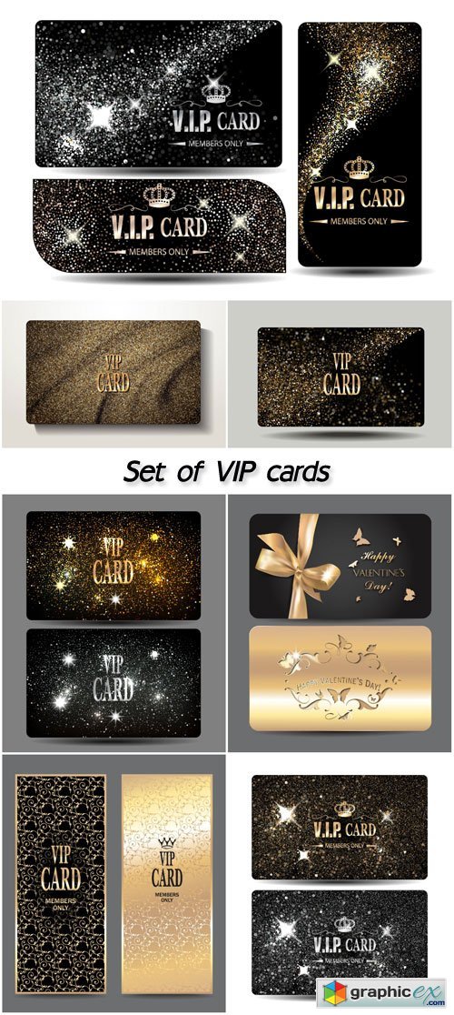 Set of VIP shiny gold and silver cards
