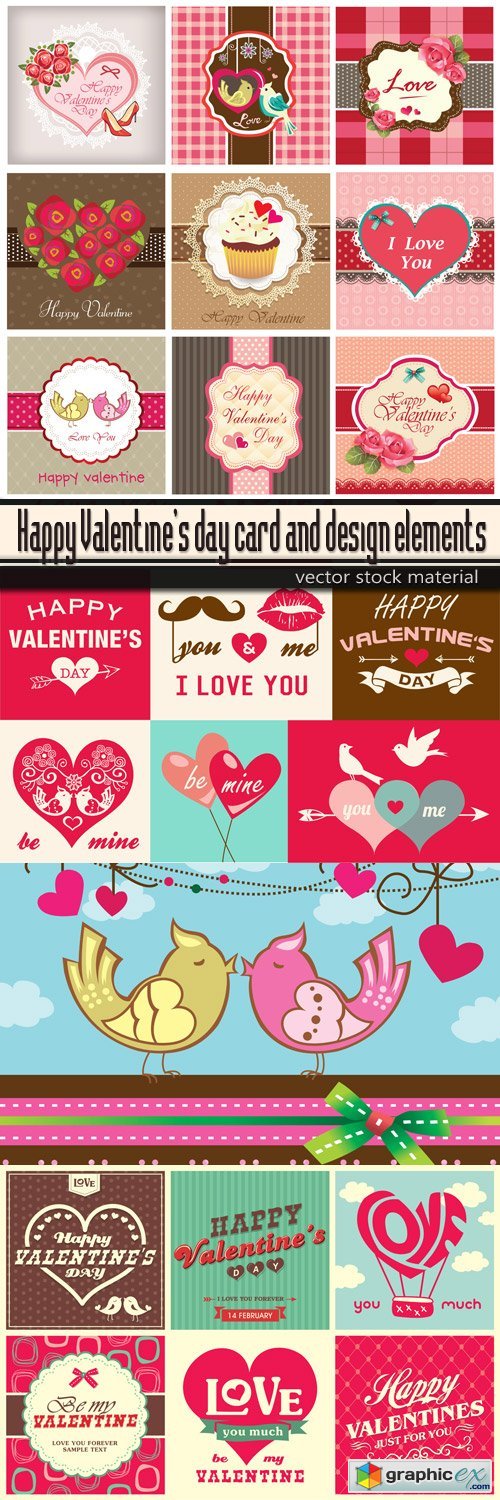 Happy Valentine's day card and design elements