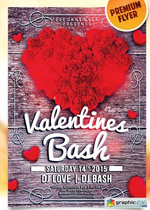  Valentines Bash Flyer PSD Template + Facebook Cover