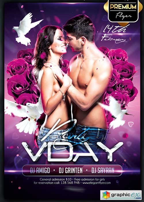  VDAY Party Flyer PSD Template + Facebook Cover