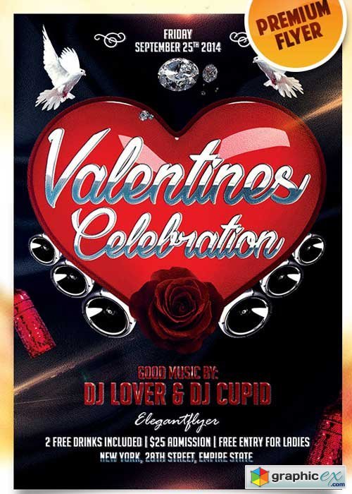  Valentine Celebration Flyer PSD Template + Facebook Cover