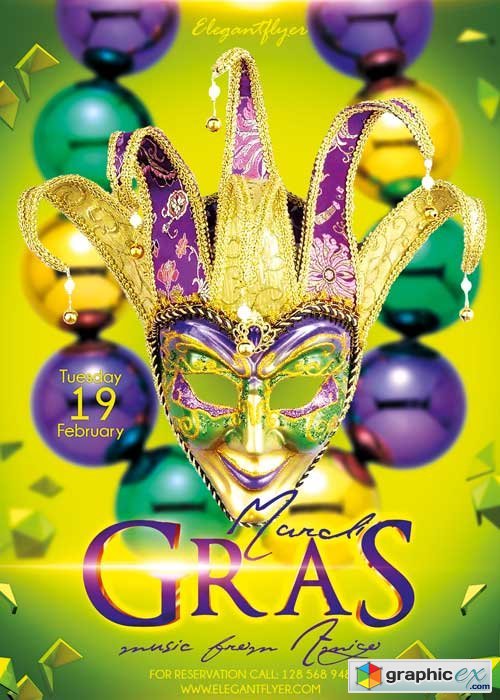  Mardi Gras V02 Flyer PSD Template + Facebook Cover