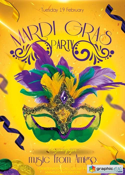  Mardi Gras V03 Flyer PSD Template + Facebook Cover