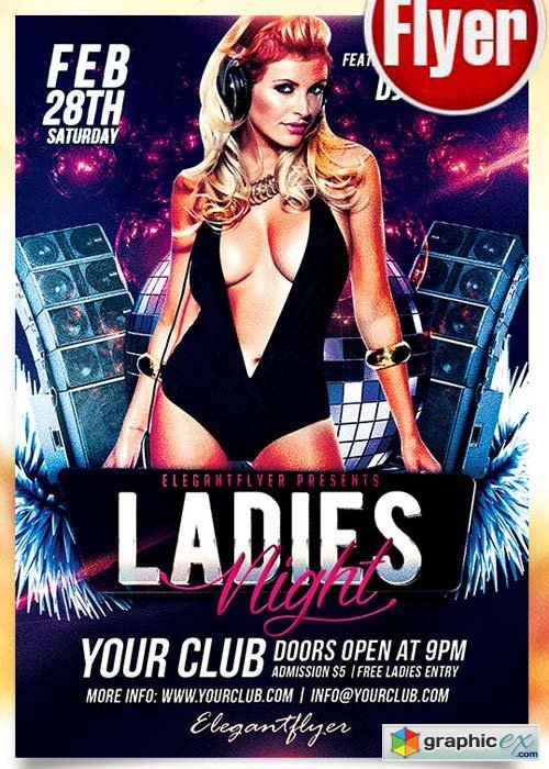  Ladies Night Flyer PSD Template + Facebook Cover