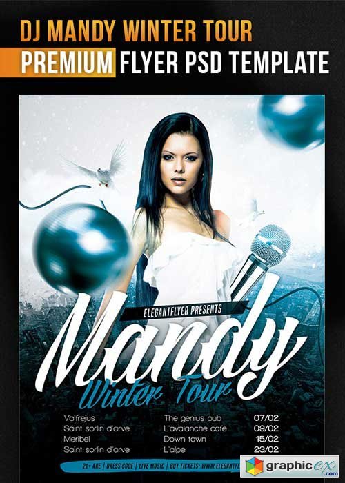  DJ Mandy Winter Tour Flyer PSD Template + Facebook Cover