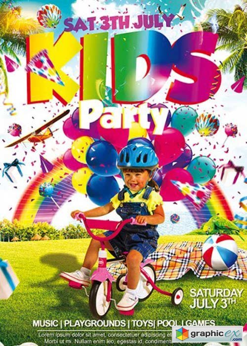  Kids Party Vol.2 Premium Flyer Template + Facebook Cover