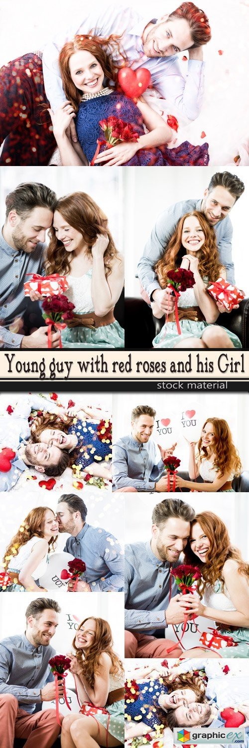 Young guy with red roses and his Girl